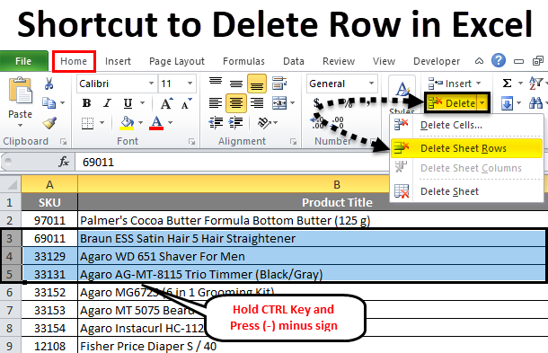 excel for mac delete row shortcut